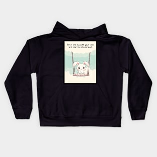 Cute bunny rabbit on a swing illustration Kids Hoodie